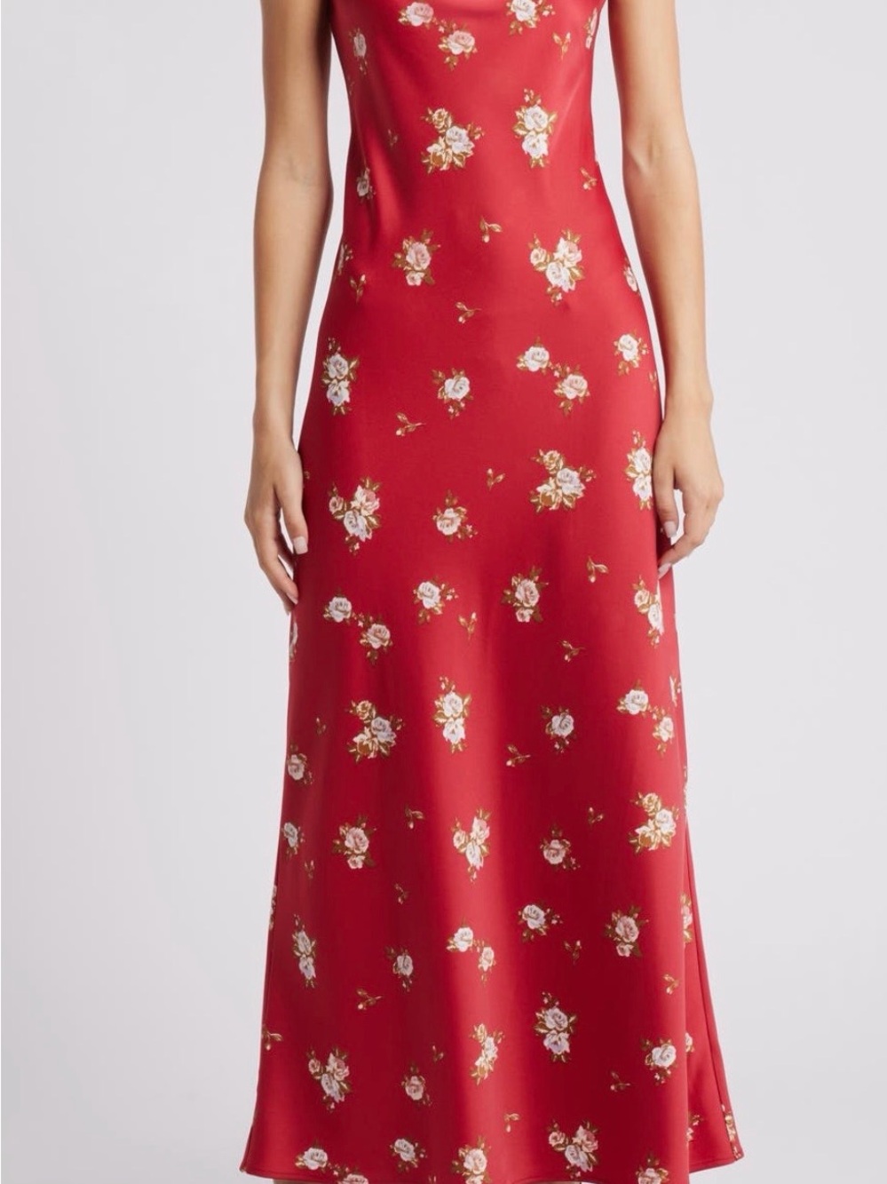 Wayf Red Floral Slip Maxi Dress